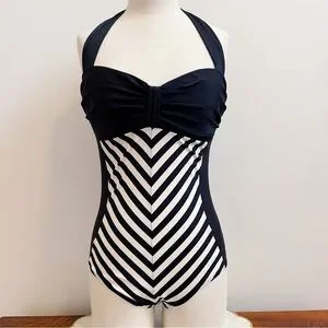 Swim | Barbiecore Black White Halter Tie 1 Piece Bathing Suit Swimsuit ...